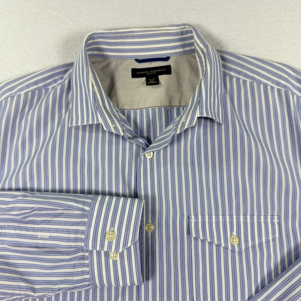 Banana Republic Slim Fit Button Up Shirt Mens XL Blue White Stripe Fall 2008